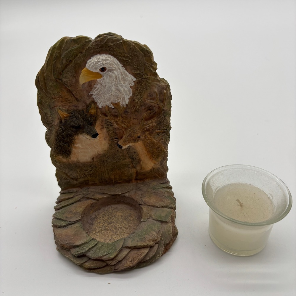 Resin Wildlife Candle Holder Eagle Wolf Deer Nature Themed Home Decor - Picture 2 of 5